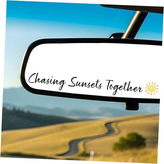 3 x Rearview Mirror Sticker Decal, Cute Car Stickers Chasing Sunsets Together