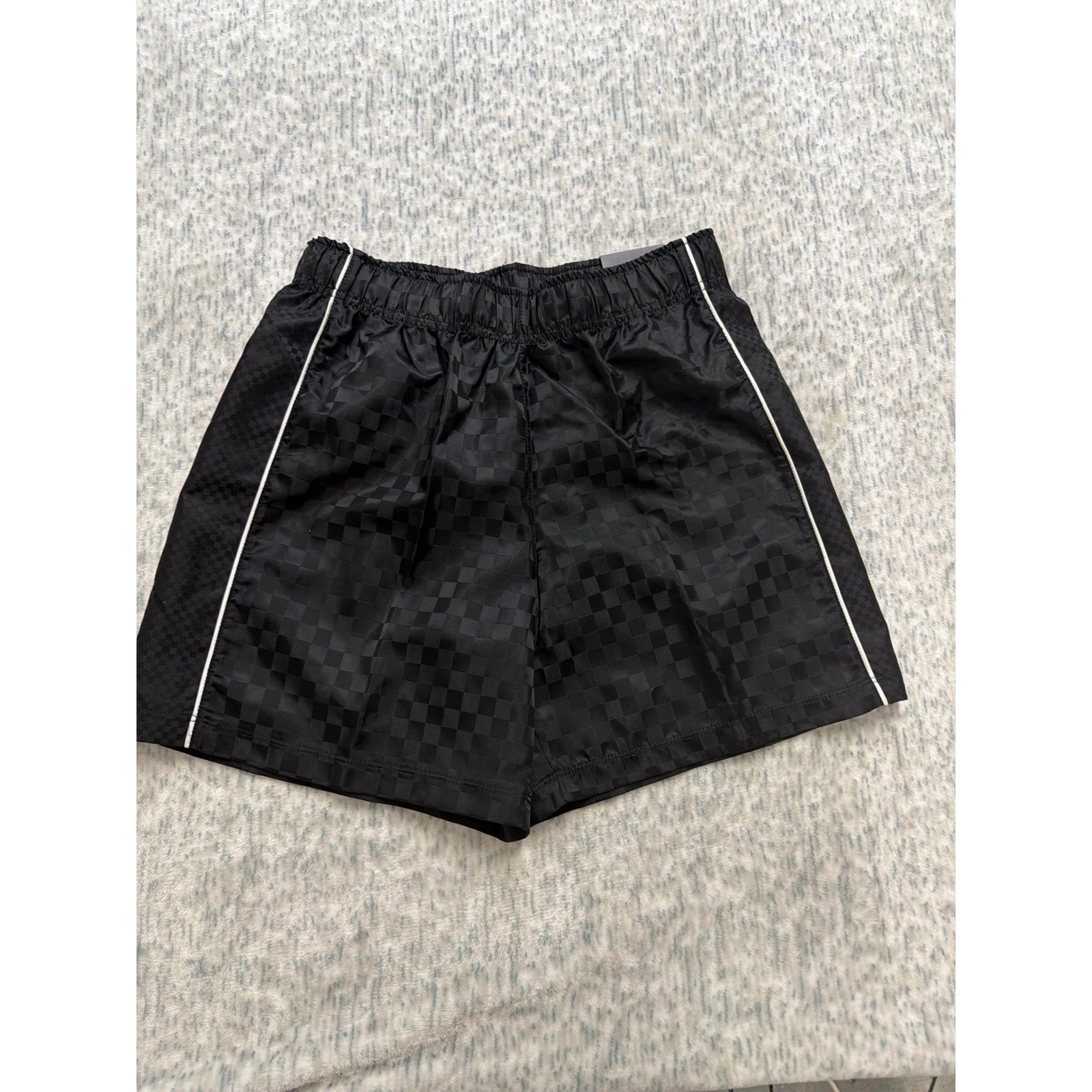 DSG Boys Woven Soccer Shorts Black Checkered Pattern Elastic Waist M 10-12 New