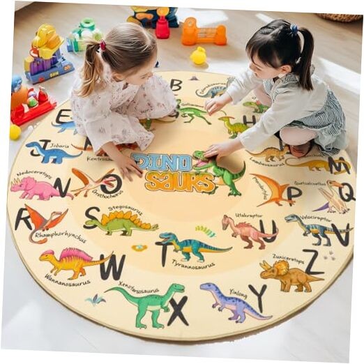 Kids Rugs for Playroom, 4'x4' Round Educational Rug for Learn The ABC 