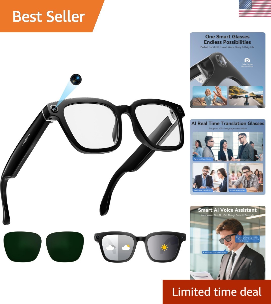 AI Smart Glasses with Camera, 1080P Video Recording Glasses, 8MP Camera Glass...
