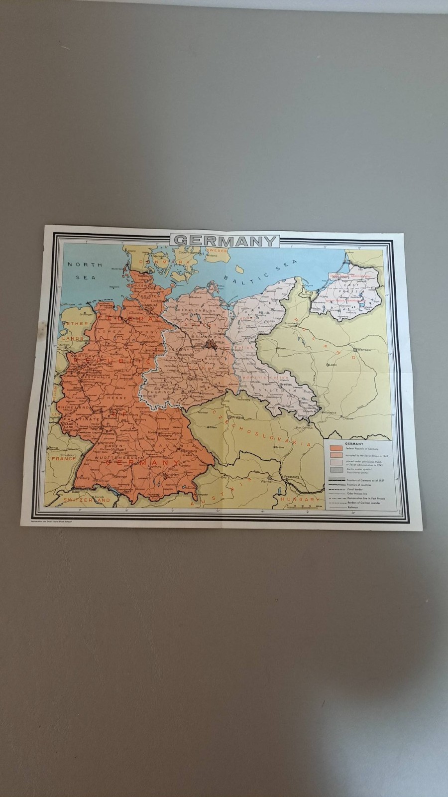 Vintage Paper Map of Germany