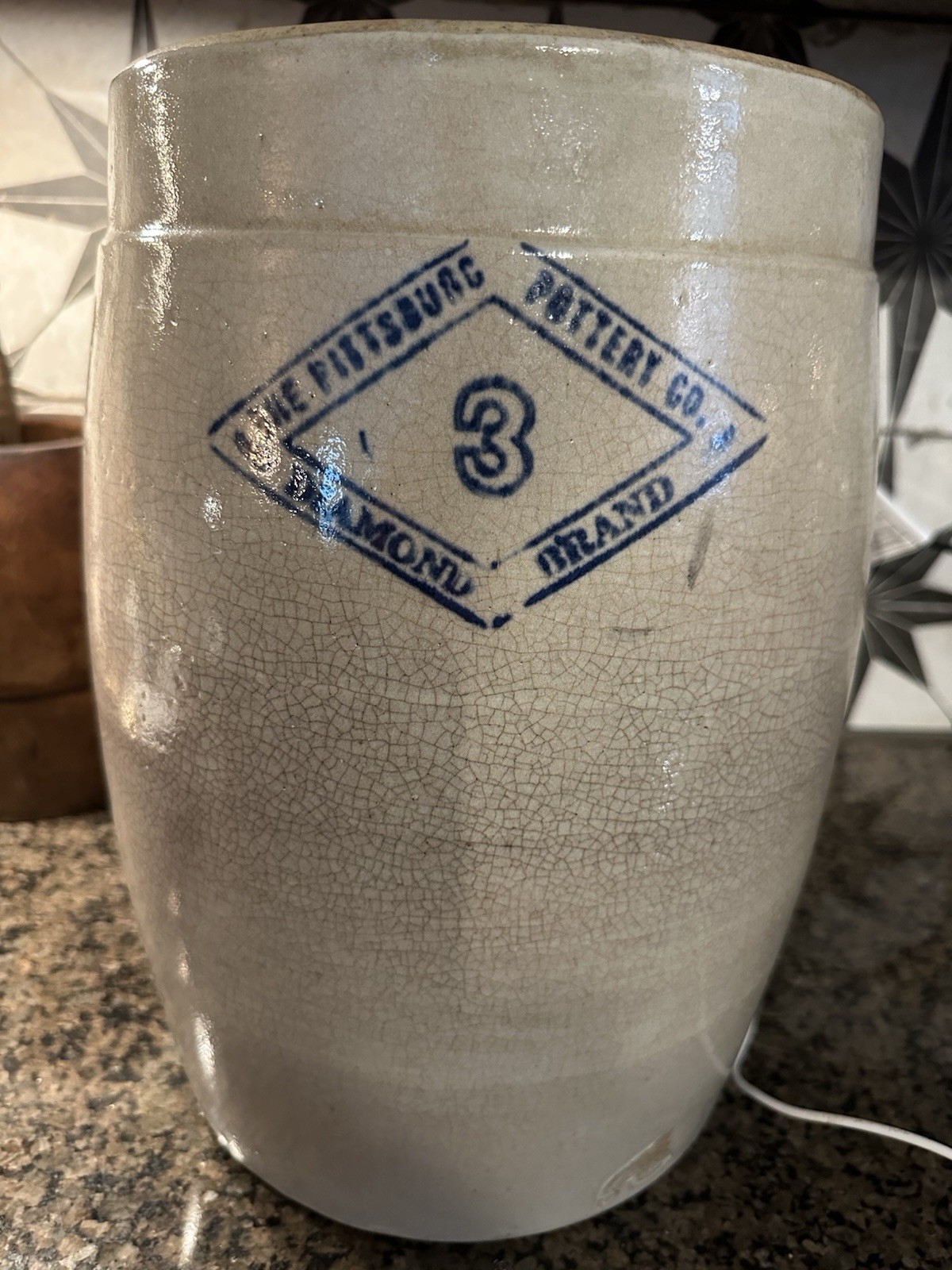 Antique 3 Gallon The Pittsburgh Pottery Co, Diamond Brand Stoneware Crock