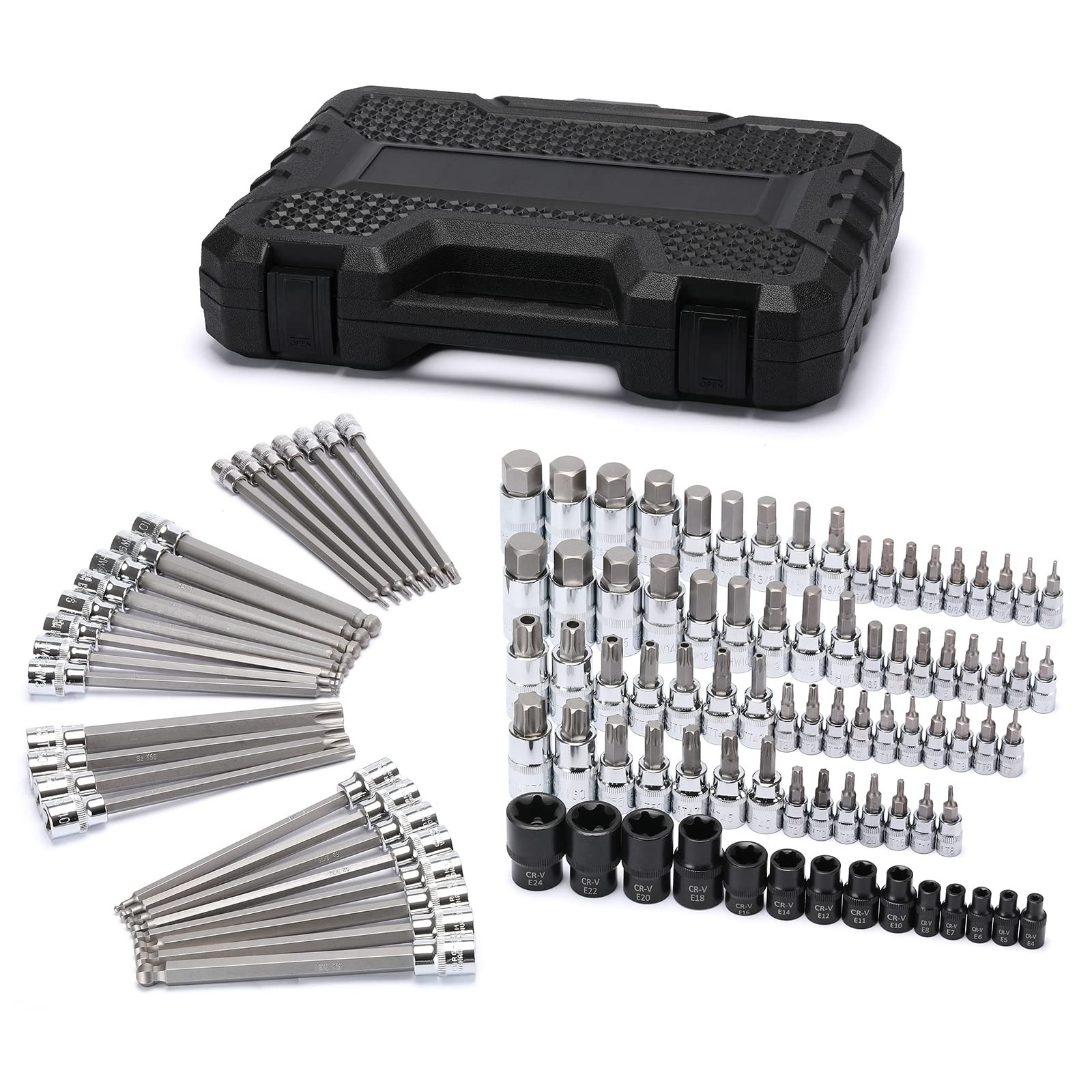 EMENTOL 107PCS Bit Socket Set, 1/4", 3/8" and 1/2" Drive, One Size 