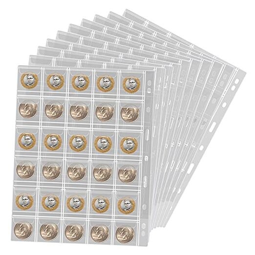 Coin Collection Supplies Pages for Collectors, 12 Sheets Coins 30 Pockets