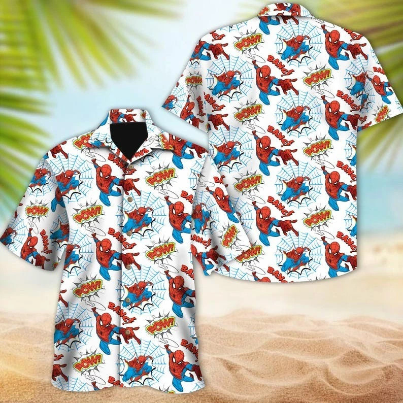Disney Spiderman Superhero Graphics Summer Aloha Hawaiian Shirt