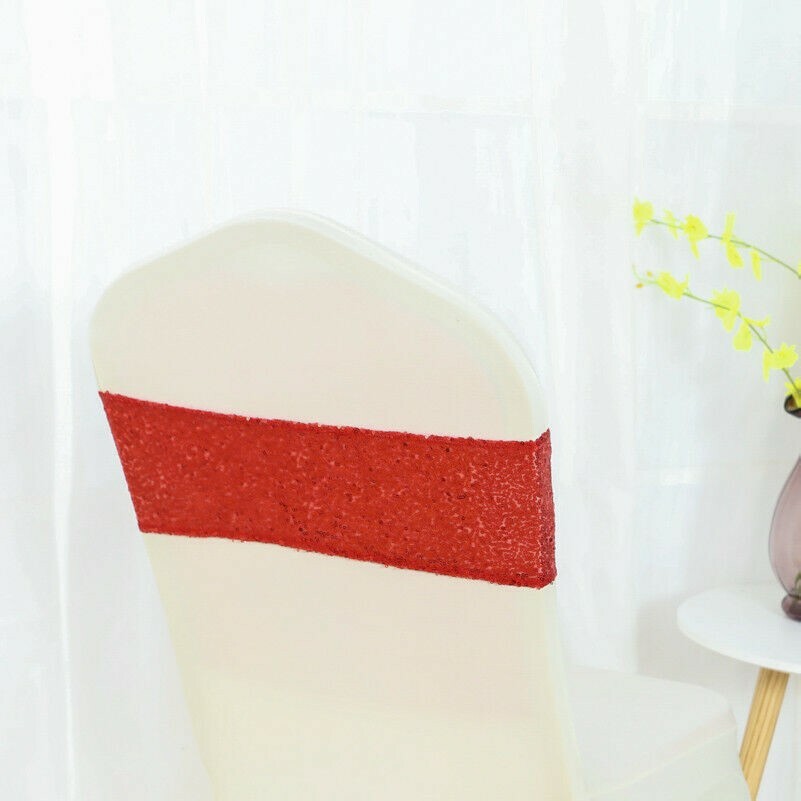 6pcs Shiny Sequin Chair Ribbon Elastic Strap Wedding Party Christmas Decor