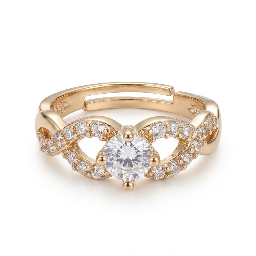 18K Gold Plated Stainless Steel Adjustable Non-Tarnish Women Luxury Ring 41