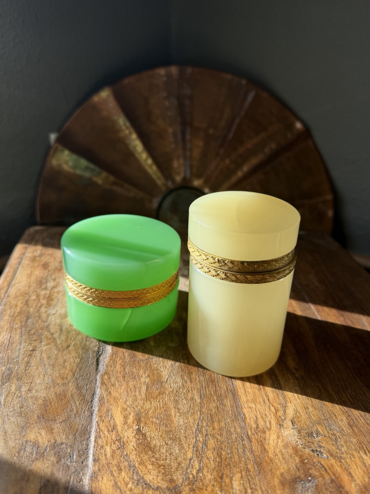 Green And Yellow/Apricot Opaline Boxes