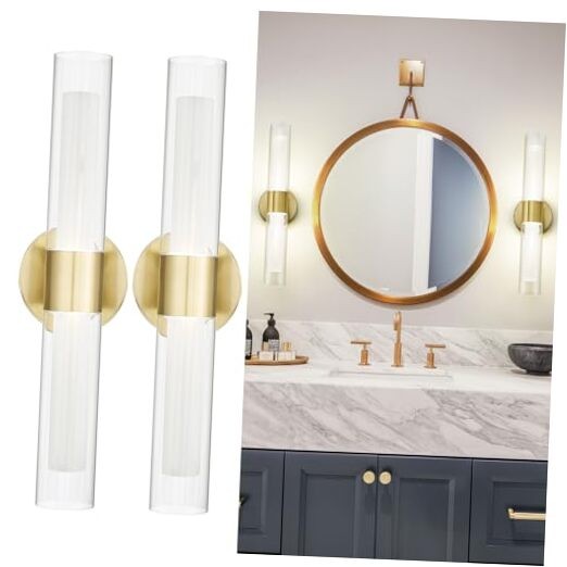  Gold Modern Sconces Wall Lighting, 2Pc Wall Sconces 2 Pack Gold,Dual Glass