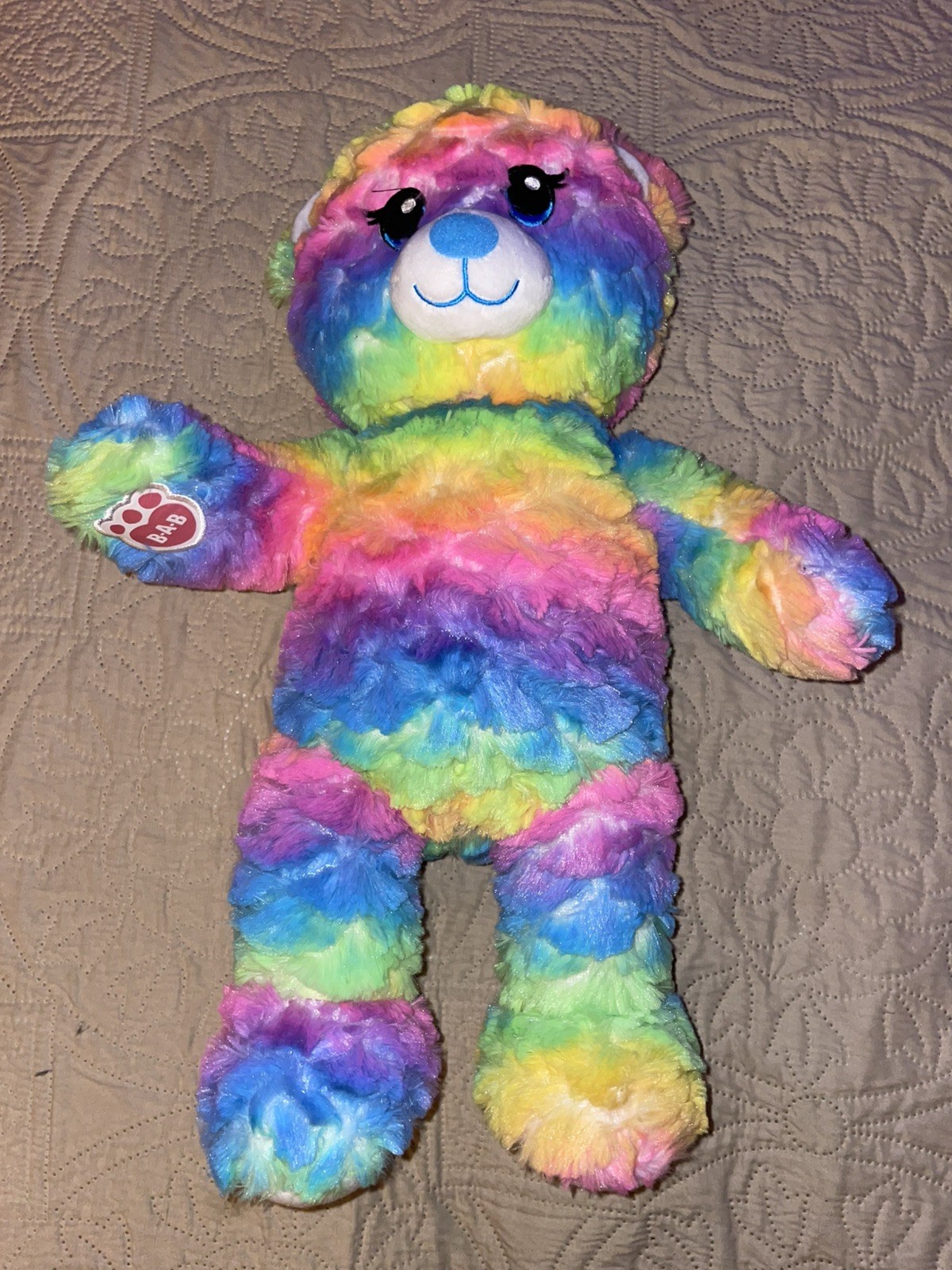 Build A Bear Build-A-Bear Plush Rainbow Party Teddy Bear Multi Color 18x13” EUC