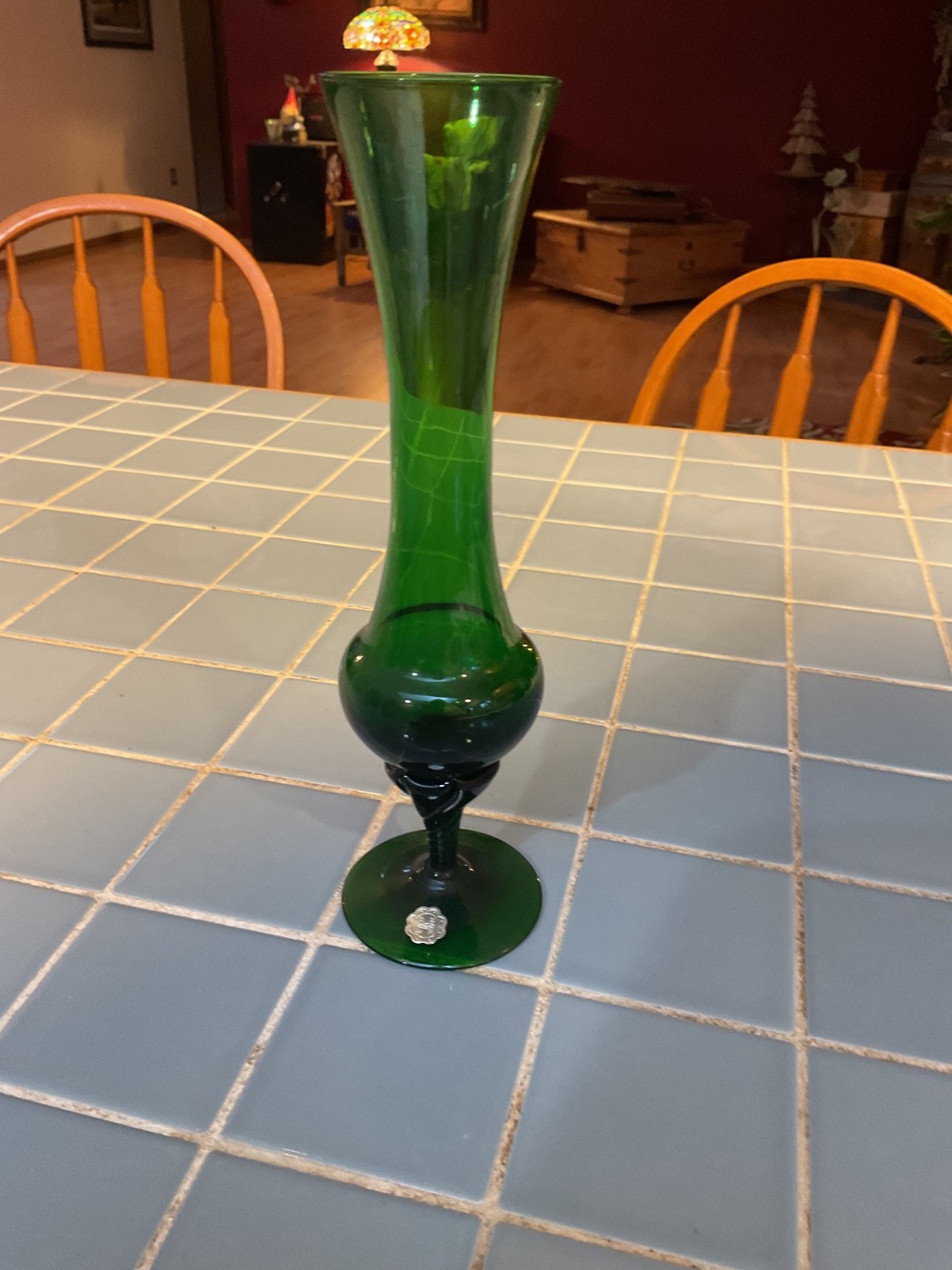 Mid-Century Green Glass Bud Vase Fluted Edge Italy