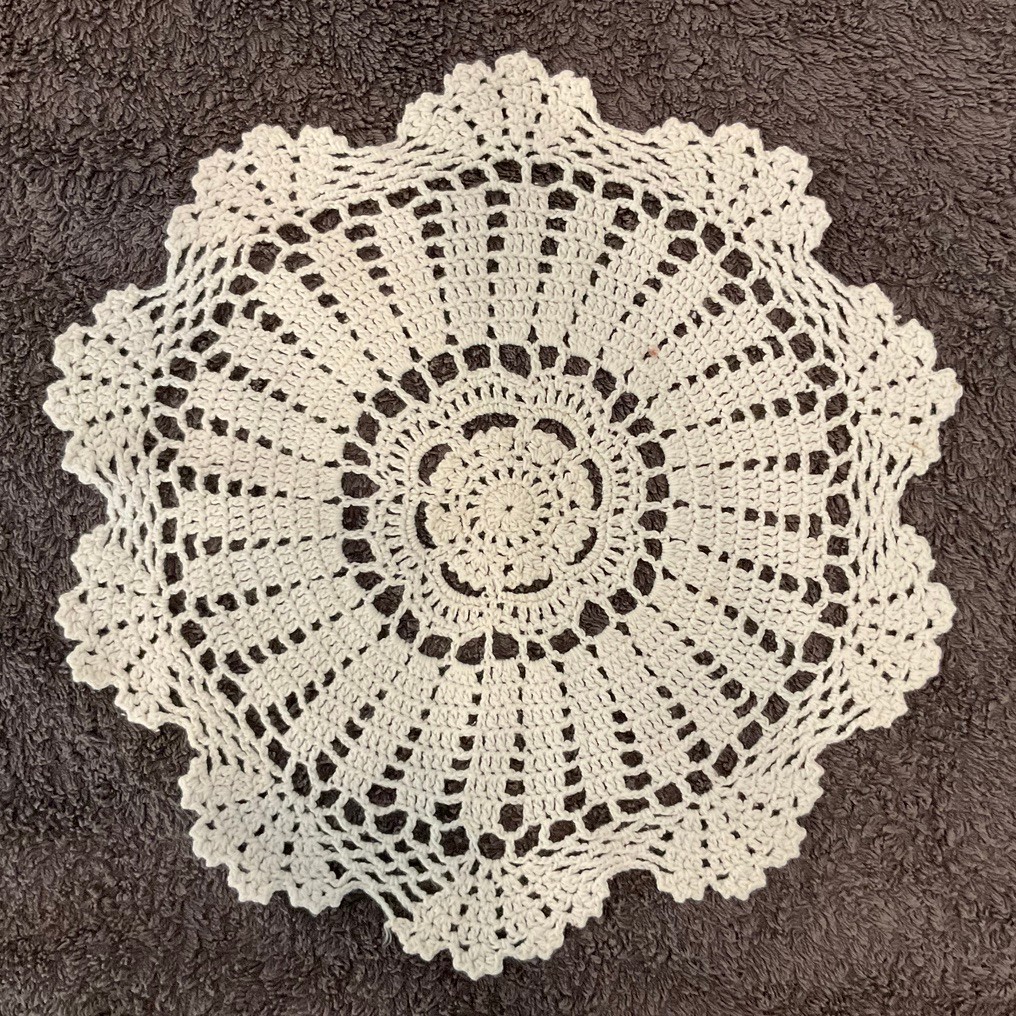 Vintage Handmade  crocheted Doily  White  11 inch diameter Retro Cottage Core