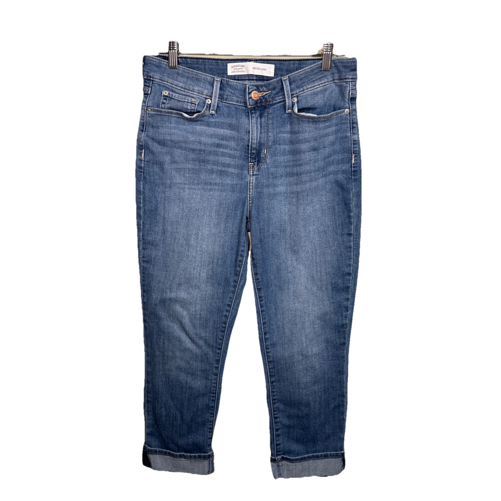 Womens Levi Strauss Mid Rise Capri Size 8 W29 Medium Wash Blue Denim