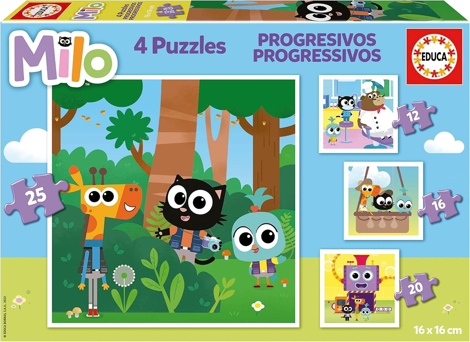 NEW EDUCA  BORRAS Jigsaw Puzzle 4 in 1  (12, 16, 20, 25) Pieces Progressive Milo