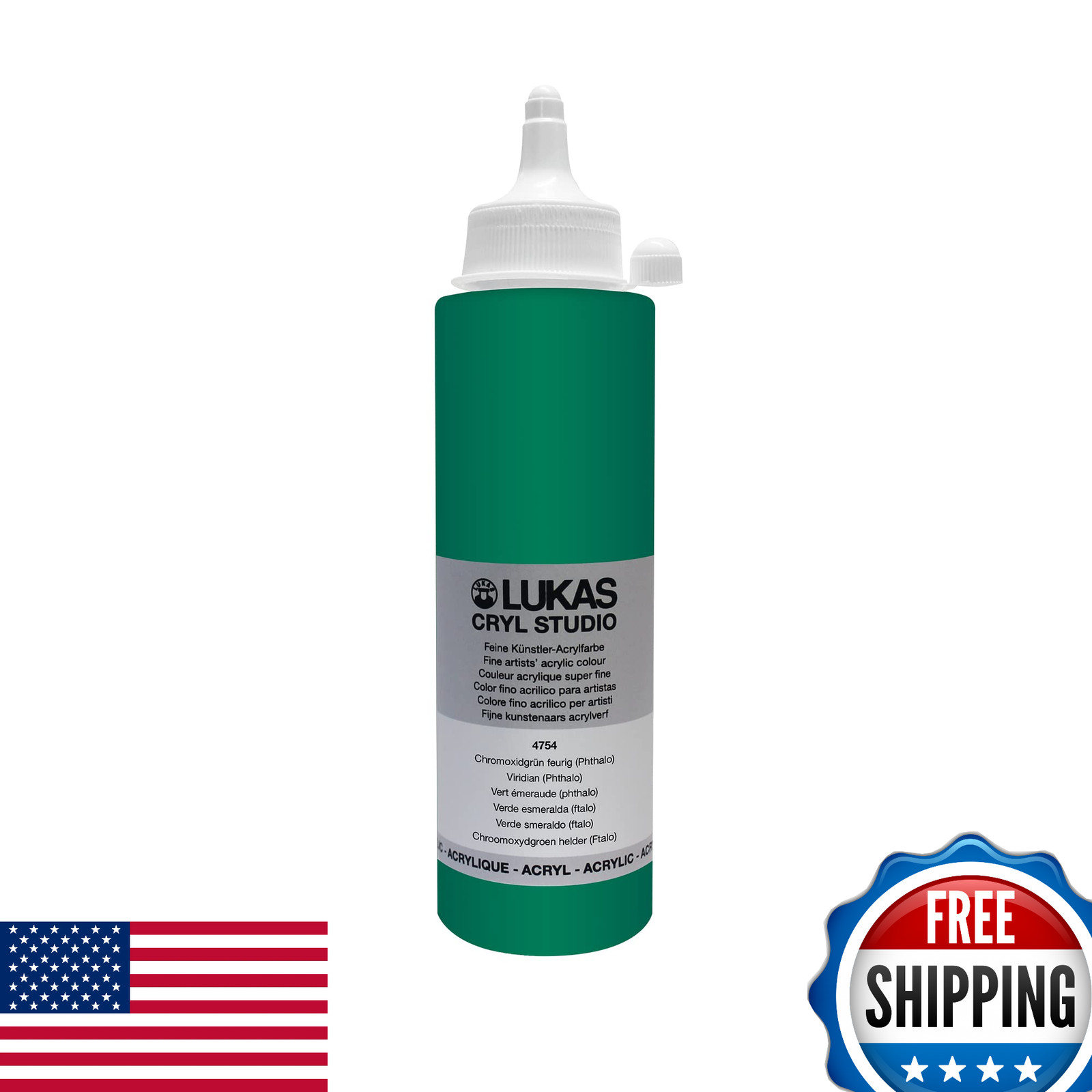 LUKAS CRYL Studio Acrylic Paint, Viridian (Phthalo), 250ml - High Pigment