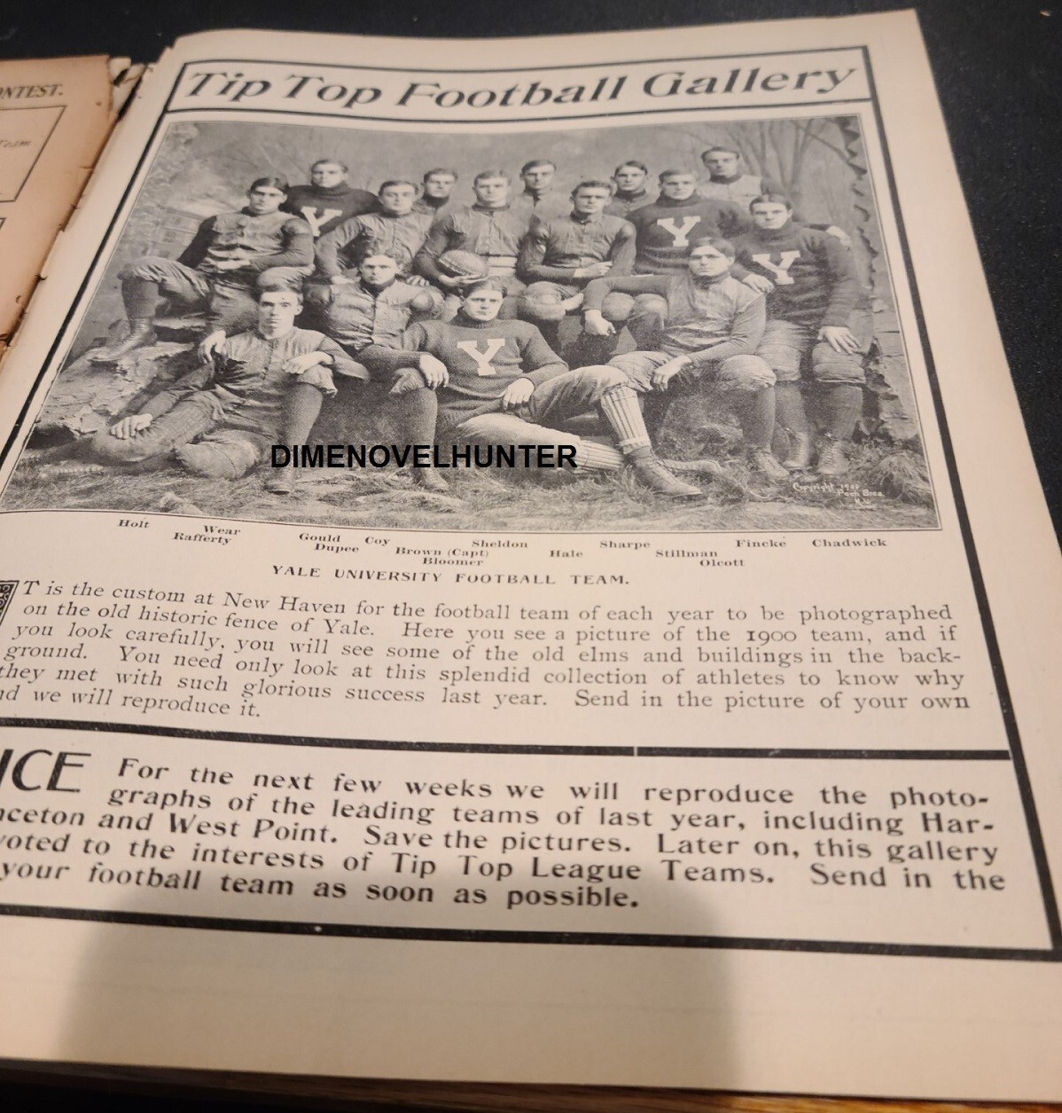YALE FOOTBALL PICTURE TIP TOP WEEKLY #290 S&S 1901 DIME NOVEL STORY PAPER