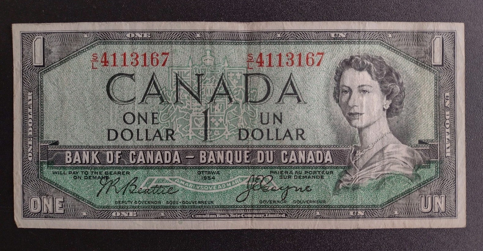 1954 Canada 1 Dollar Banknote -Good Grade SL4113167    V392