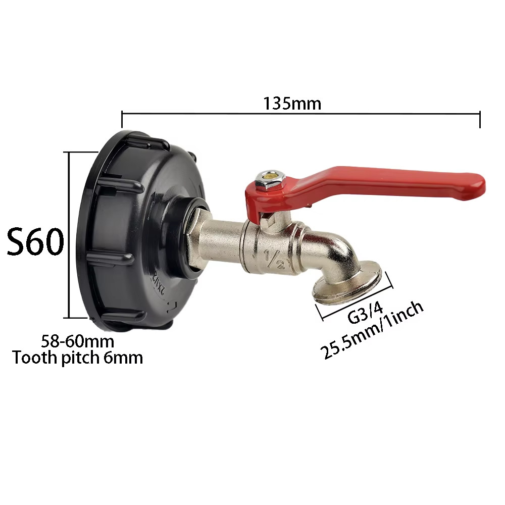 IBC Tank Tap Adapter S60*6 Coarse Thread to Brass/Alloy 16Mm Quick Connect Repla