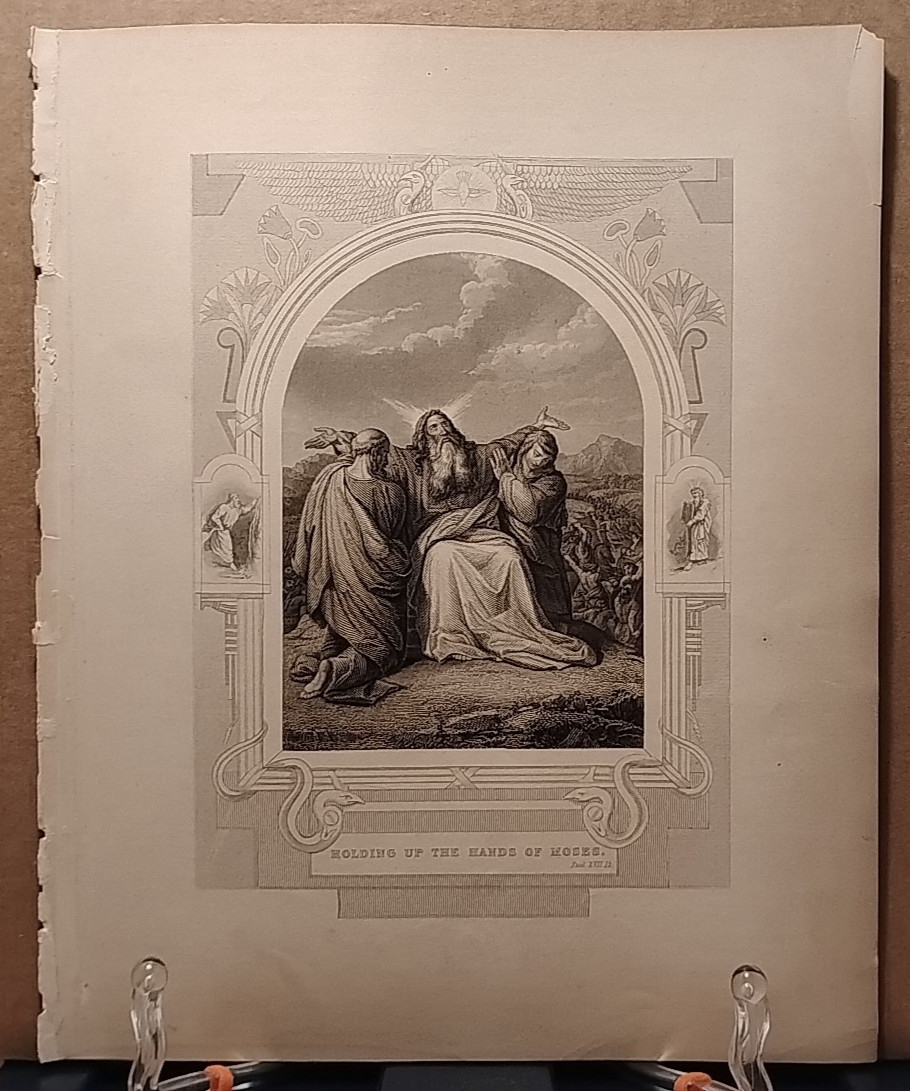 1884 - Vintage HOLDING UP MOSES' HANDS Antique Bible Print from 1800s