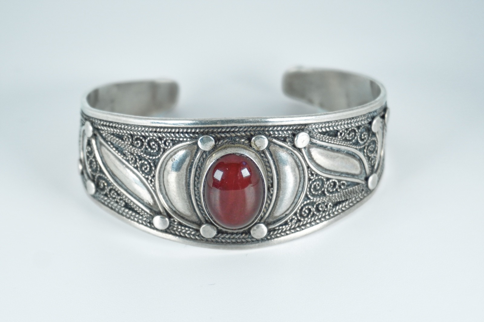 Sterling Silver Carnelian Cuff Bracelet 6.5 inch