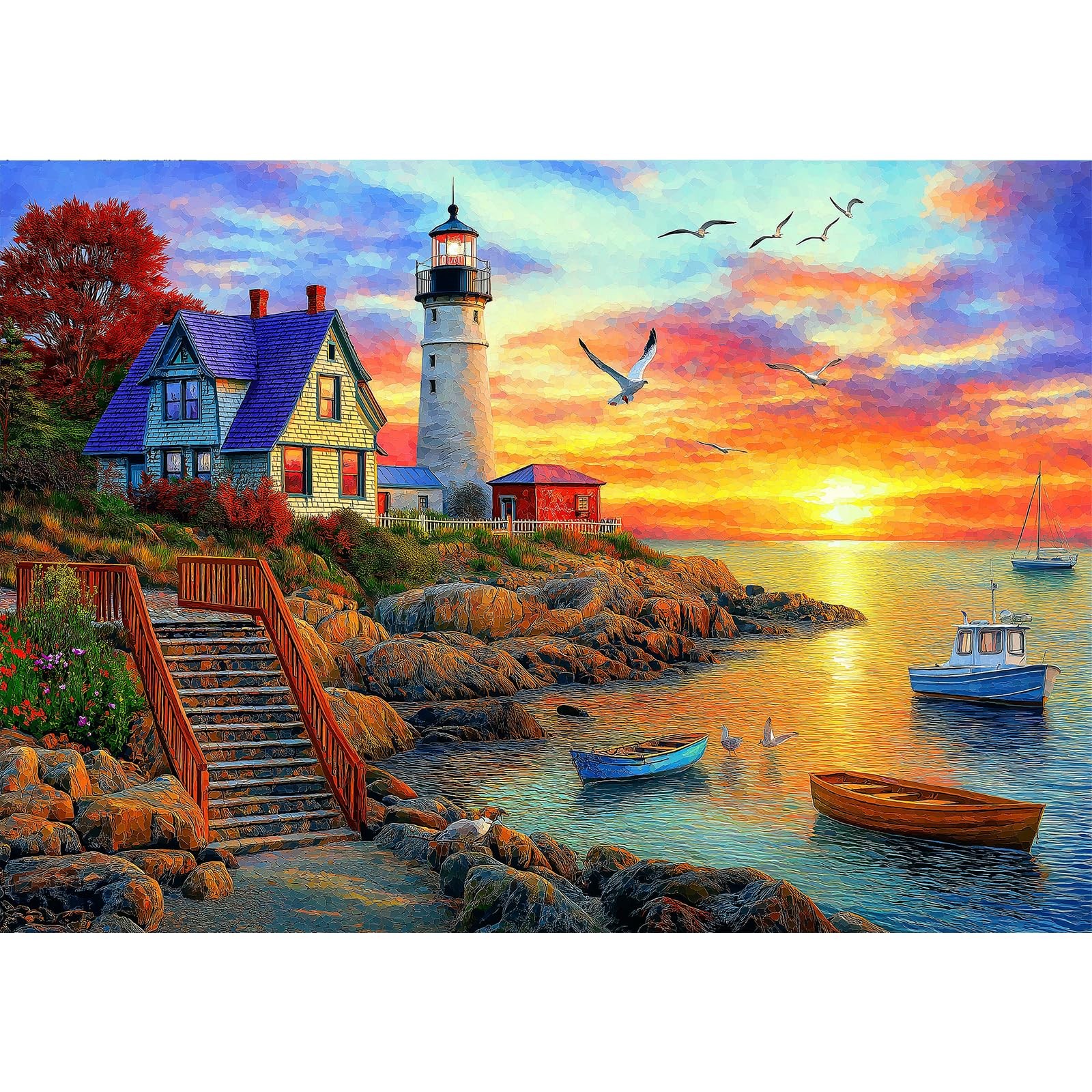 Lighthouse Sunset 500 Piece Puzzles for Adults Colorful (23"x15"), 