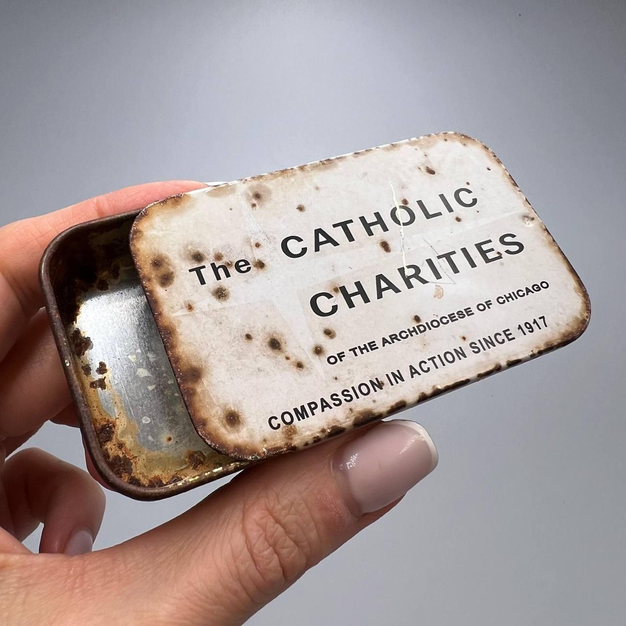 Catholic Charities of the Archdiocese of Chicago Vintage Tin Metal Box