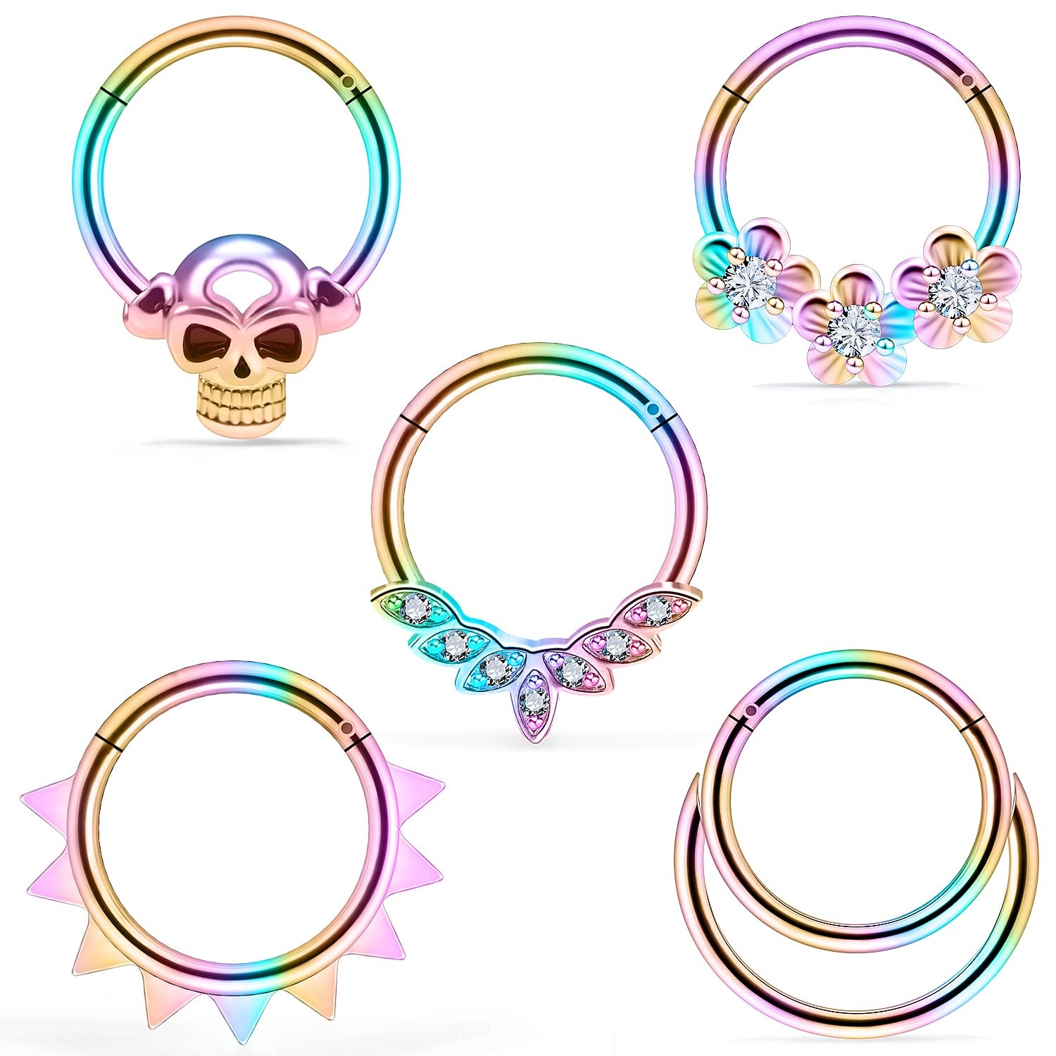 Vsnnsns Septum Ring 16G Stainless Steel Skull Septum Piercing Jewelry Clicker...