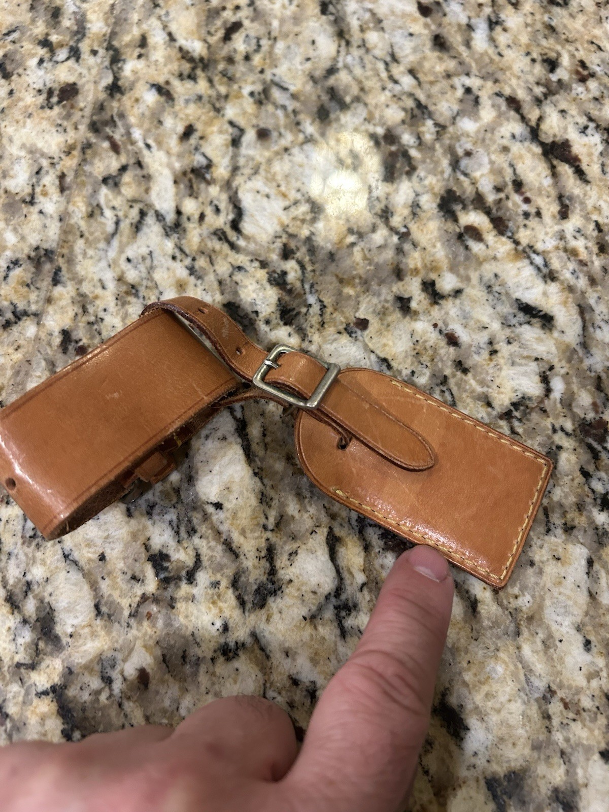 LOUIS VUITTON VACHETTA LUGGAGE TAG AND STRAP SET MADE IN FRANCE