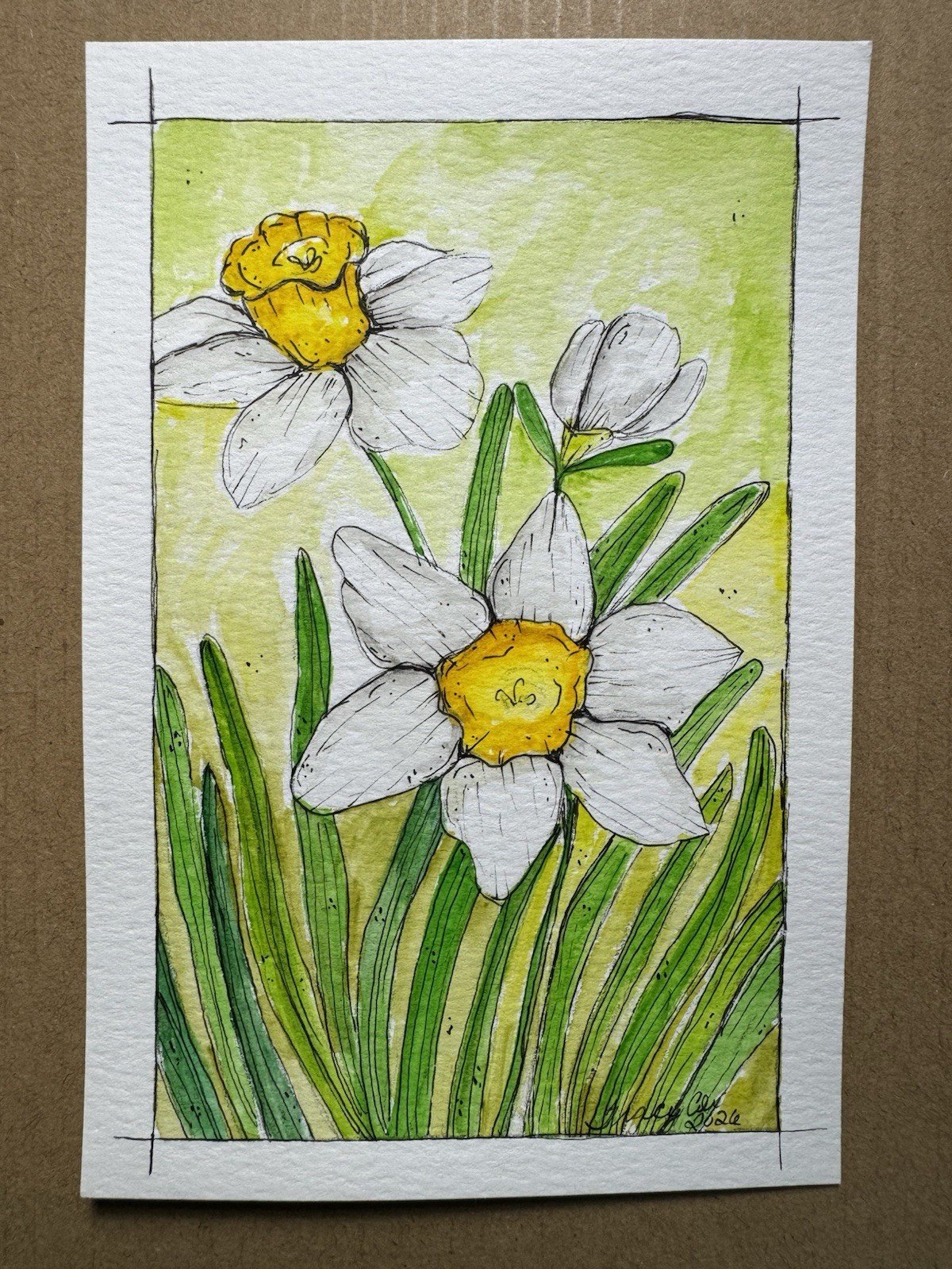4x6 OOAK Daffodil Watercolor Original Painting