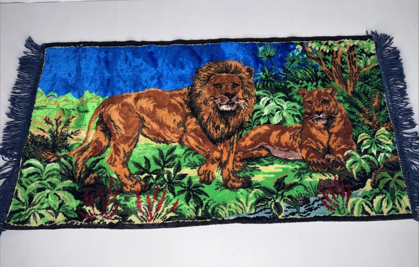 Lion & Lioness Jungle Scene Tapestry 20x38 Vintage Safari Decor