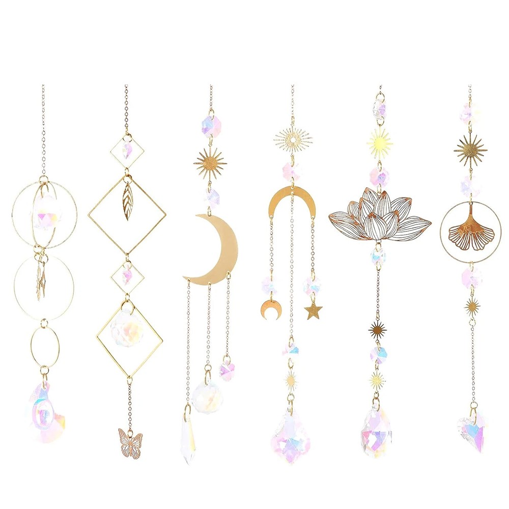 6PCS Lotus Sun Catcher Crystal Light Witchy Suncatcher Prism Window Hanging