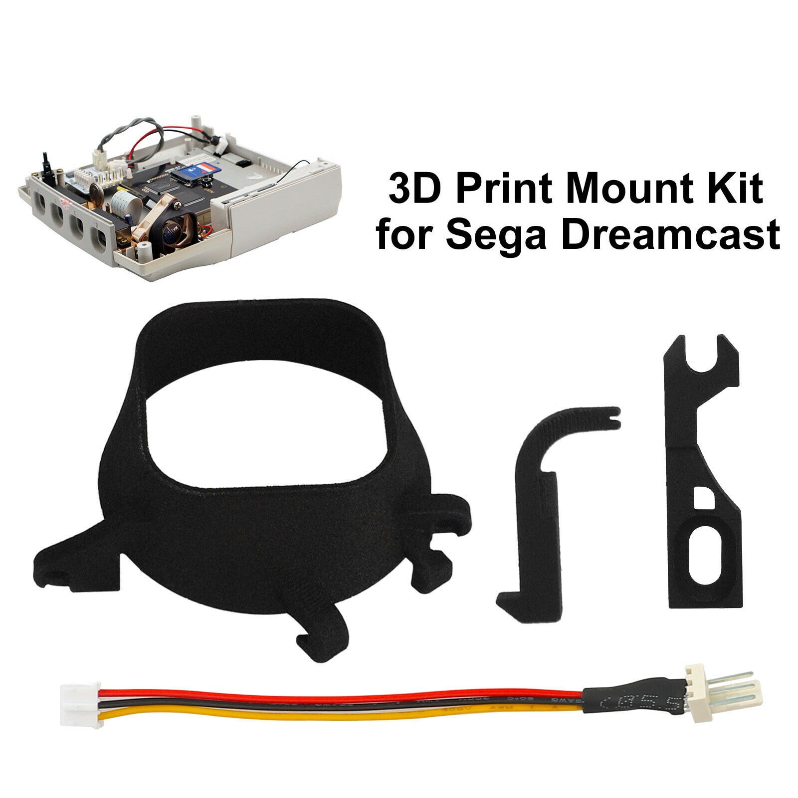 3D Print Mount Kit with Latch& Cable for SEGA Dreamcast Noctua NF-A4x10 5V Fan