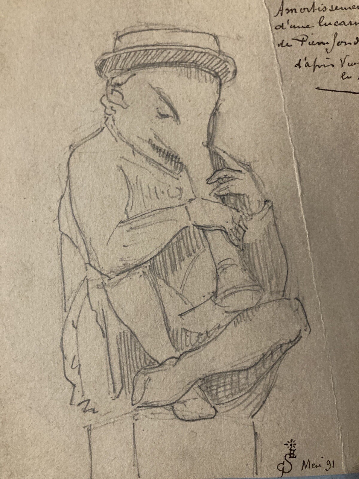 Beautiful Drawing Man Elephant Trumpet Outsider Art 1891 Surrealist To Identify