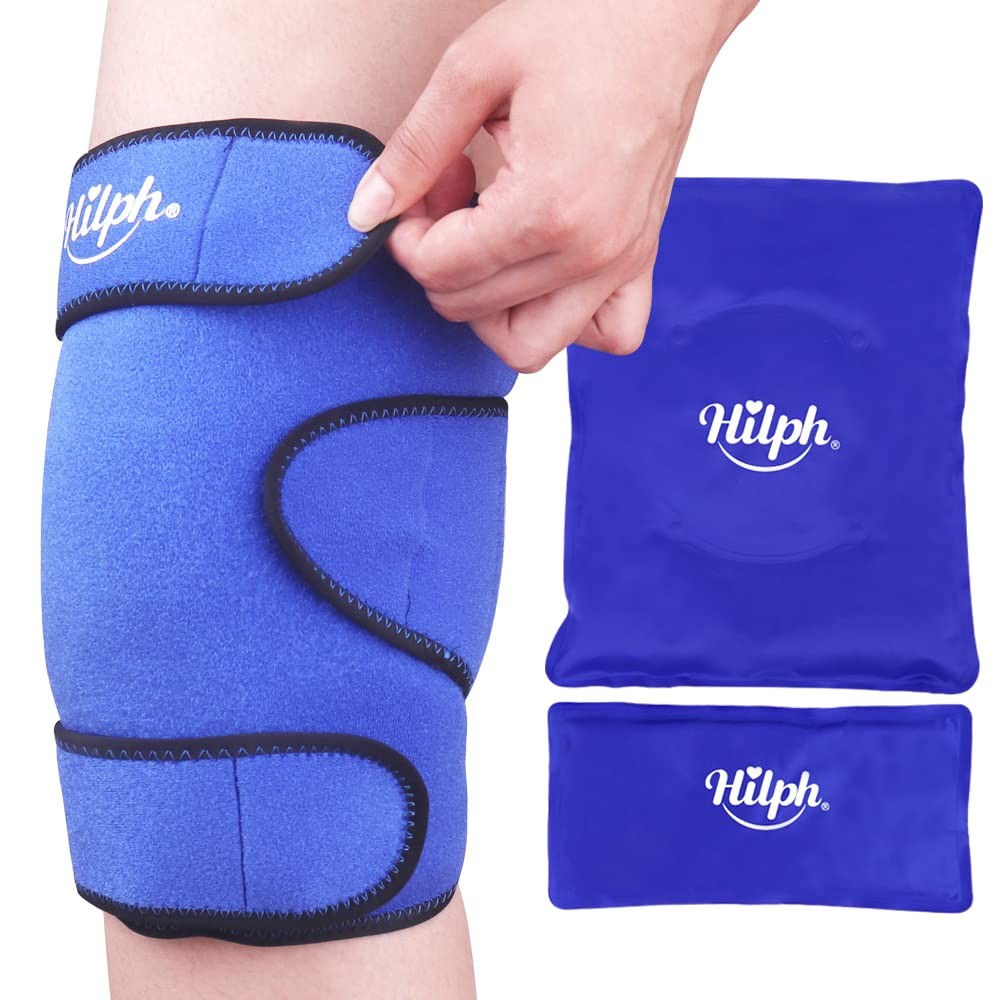 Knee Ice Pack Wrap, Reusable Adjustable Brace with 2 Hot Cold Packs Around En...