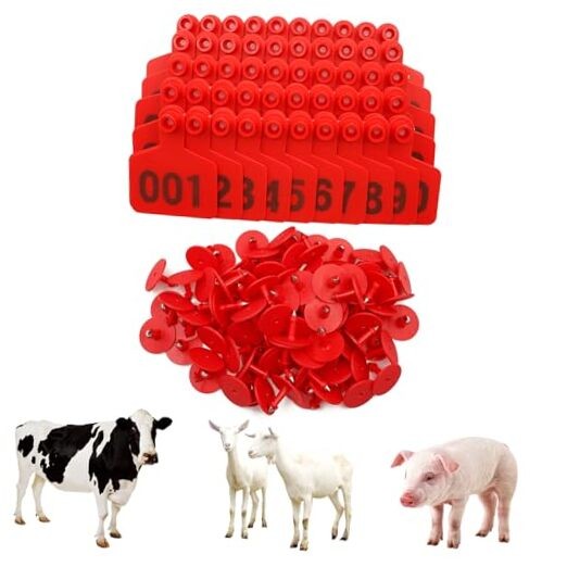100 Pieces Plastic Cattle Ear Tag Livestock Ear Tag for Numbered 001-100 Red