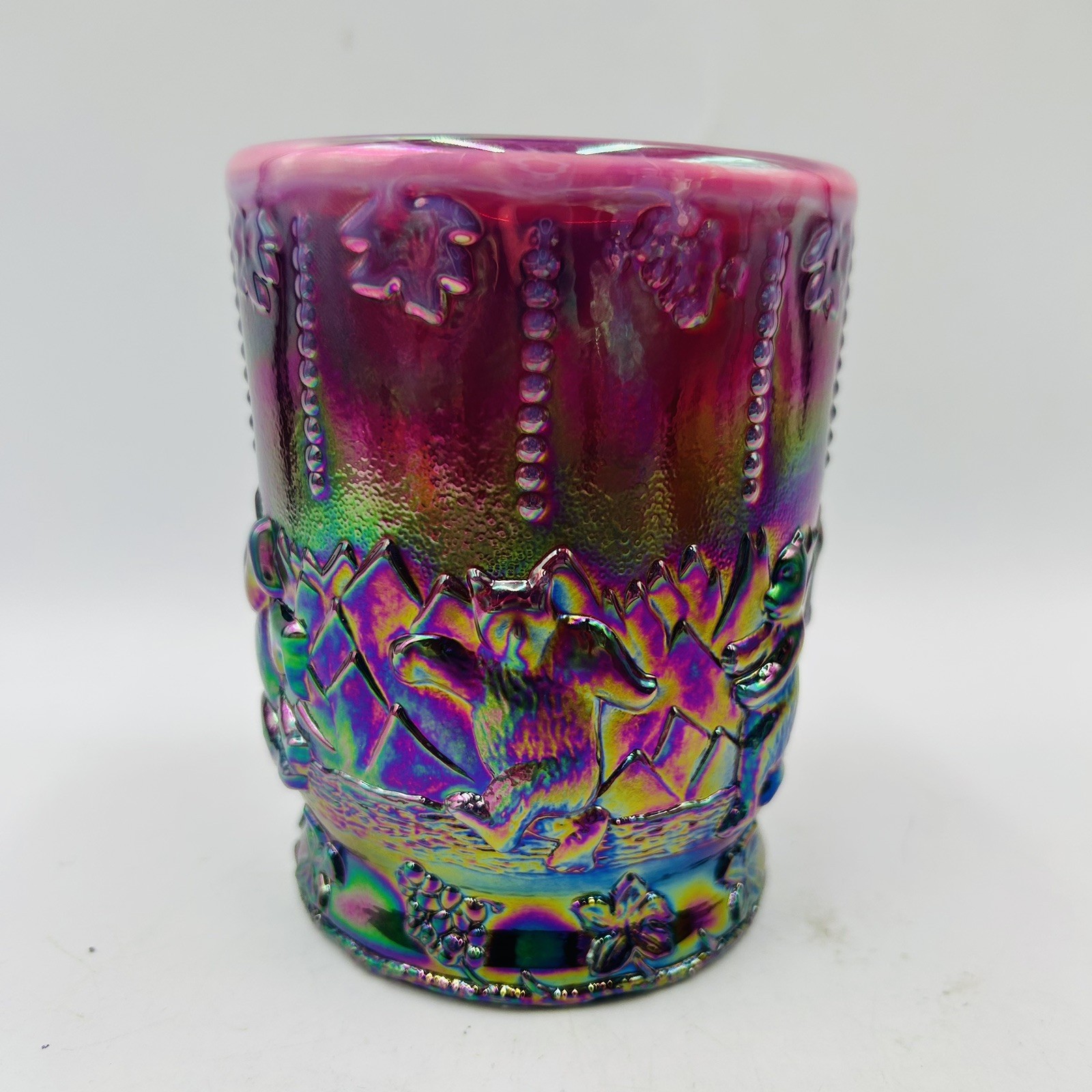 Vtg Fenton Glass Plum Opalescent Frolicking Bears 1997 Spooner ICGA