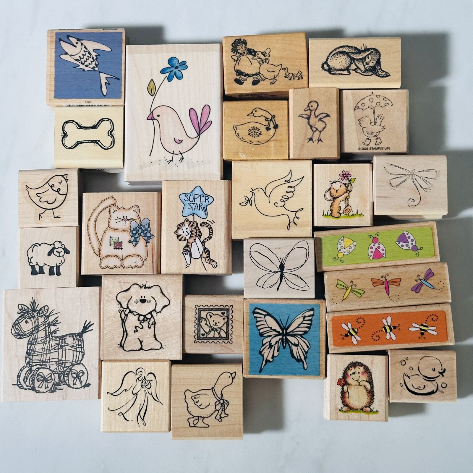 Lot of 27 - Wood Rubber Stamps - Animals & Insects - Mixed Brands