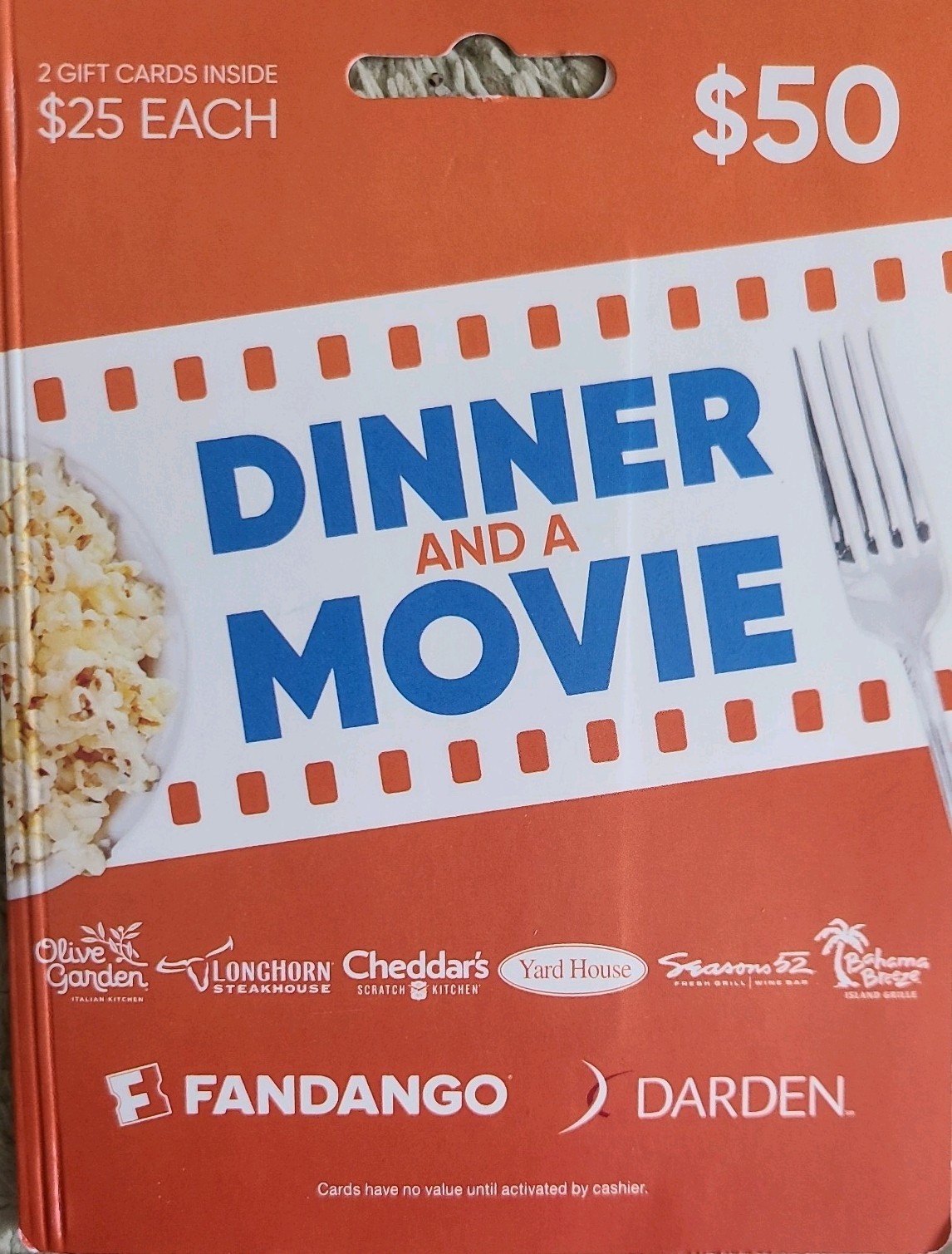 Fandango Dinner and a Movie, Multipack $50 Gift Card (2x$25)