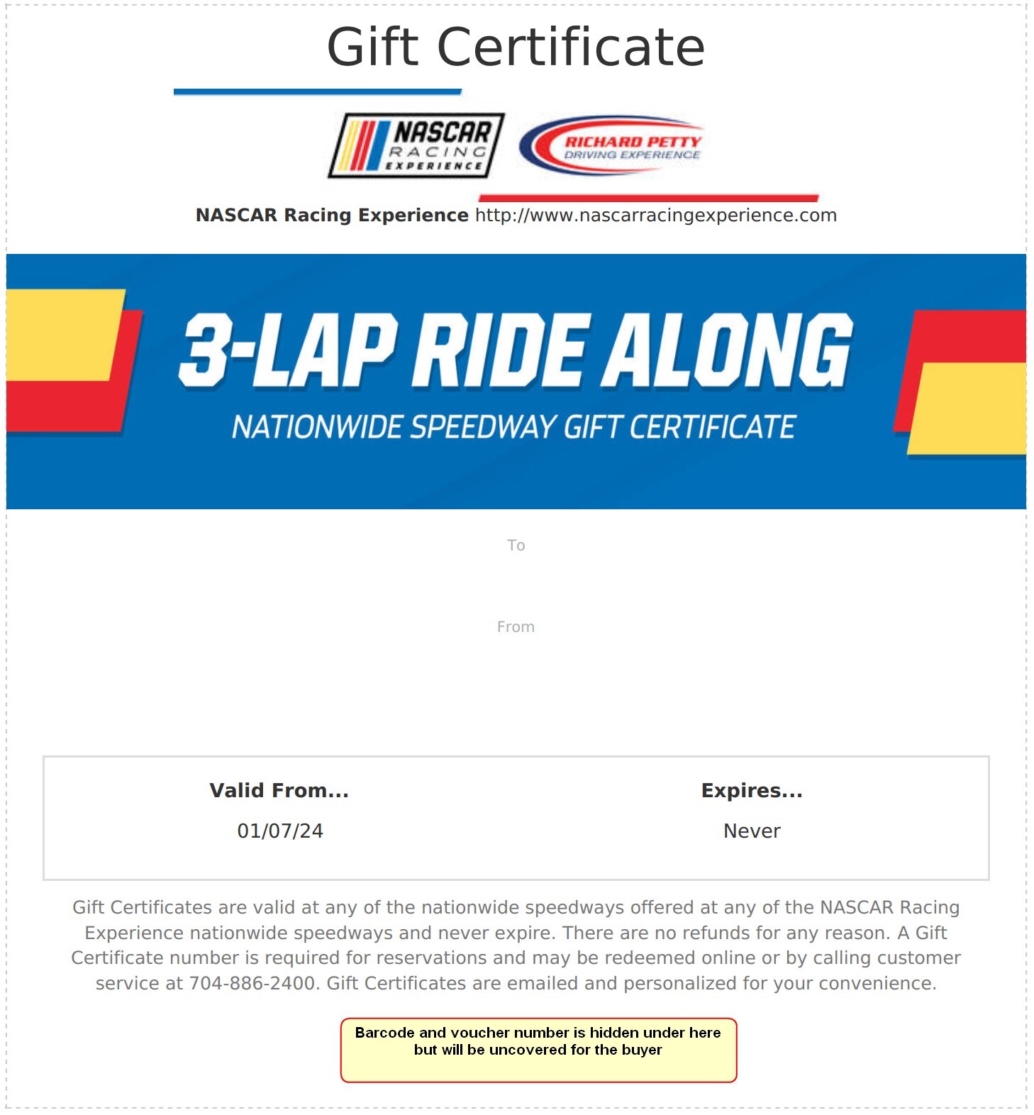 Nascar Racing Experience - Gift Certificates x 2