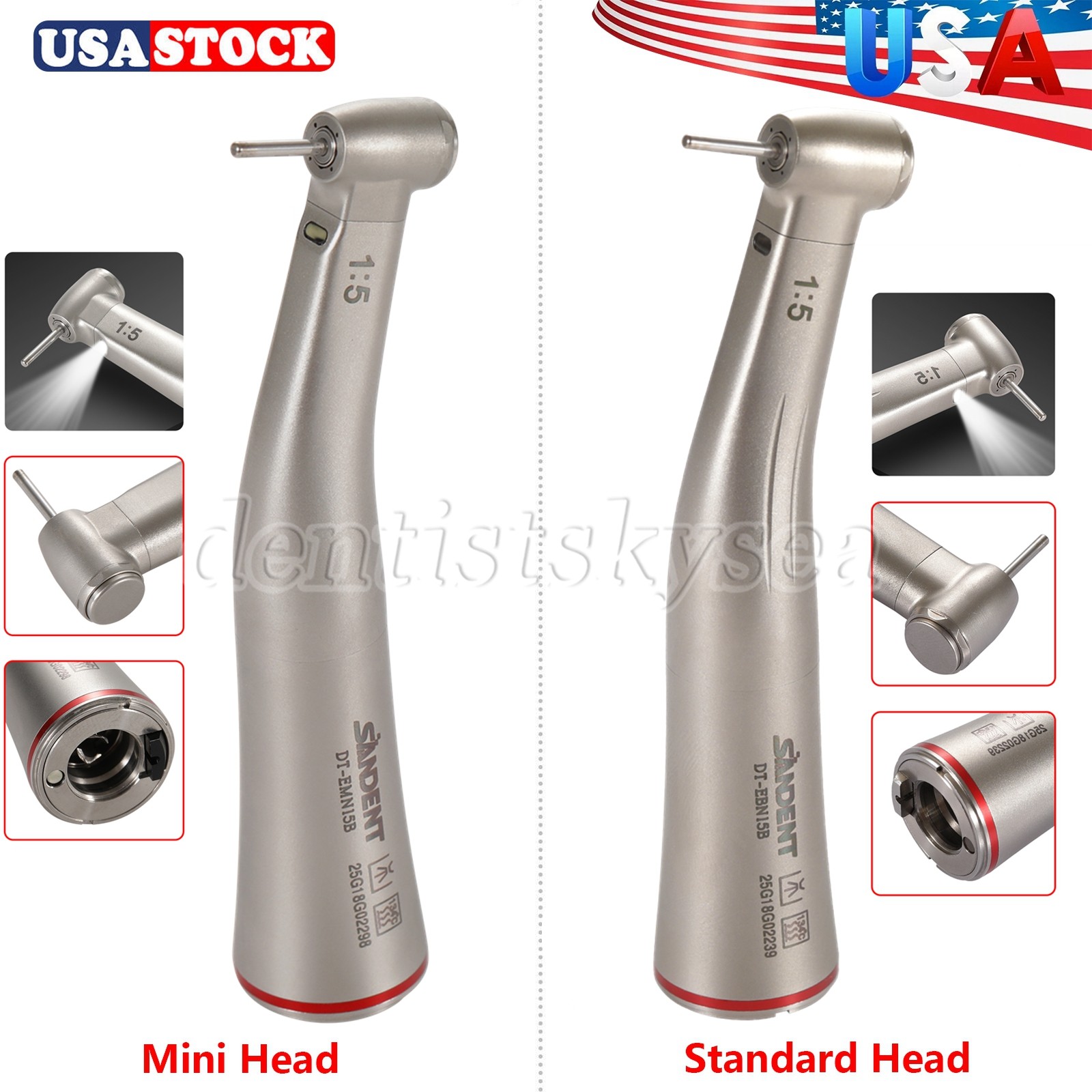 SANDENT Dental 1:5 Optic LED Contra Angle Electric Handpiece F/ NSK E-type Motor