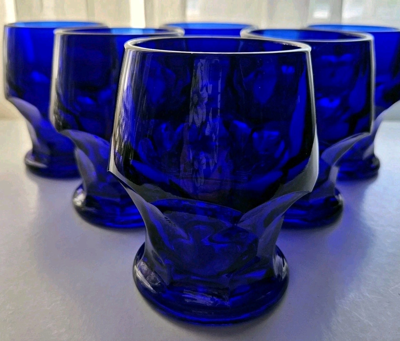 6 Vintage Viking Glass Vibrant Cobalt Blue Juice Cocktail Glasses 4"