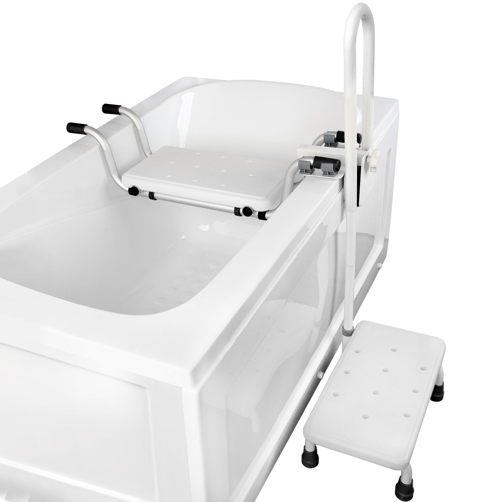 3 in 1 Bathtub Safety Rail with Step Stool & Seat for Seniors, Elderly Tub Tr...