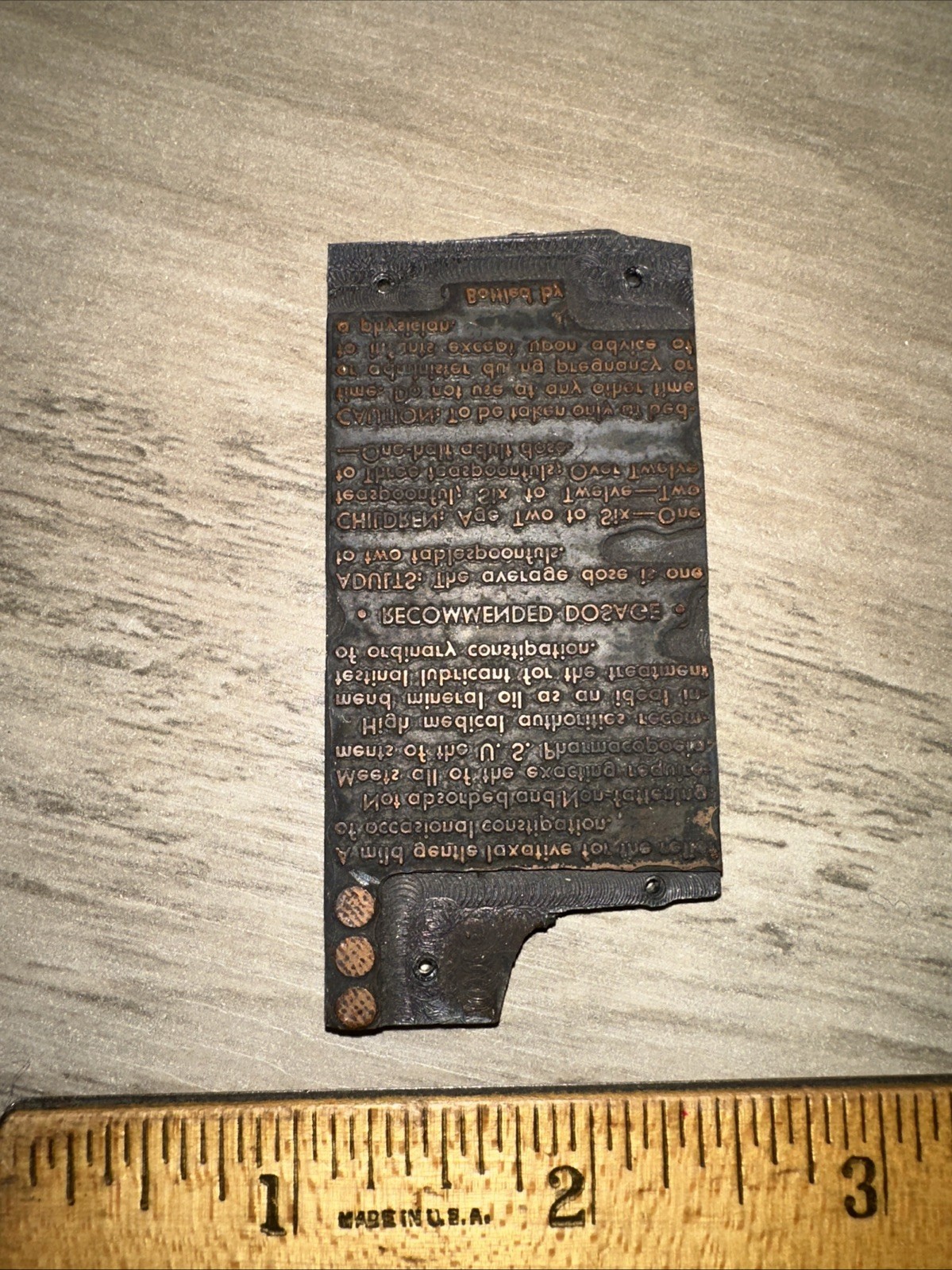 Printing Block Plate ( Mineral Oil Advertisement ) Copper on Lead￼