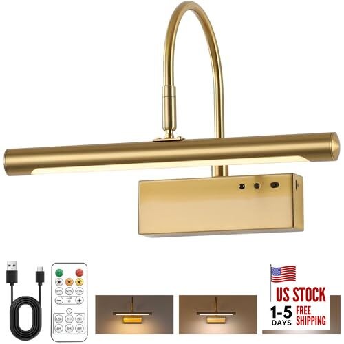 Wireless LED Picture Light, Coredless Art Lighting for Wall 12inch Brass