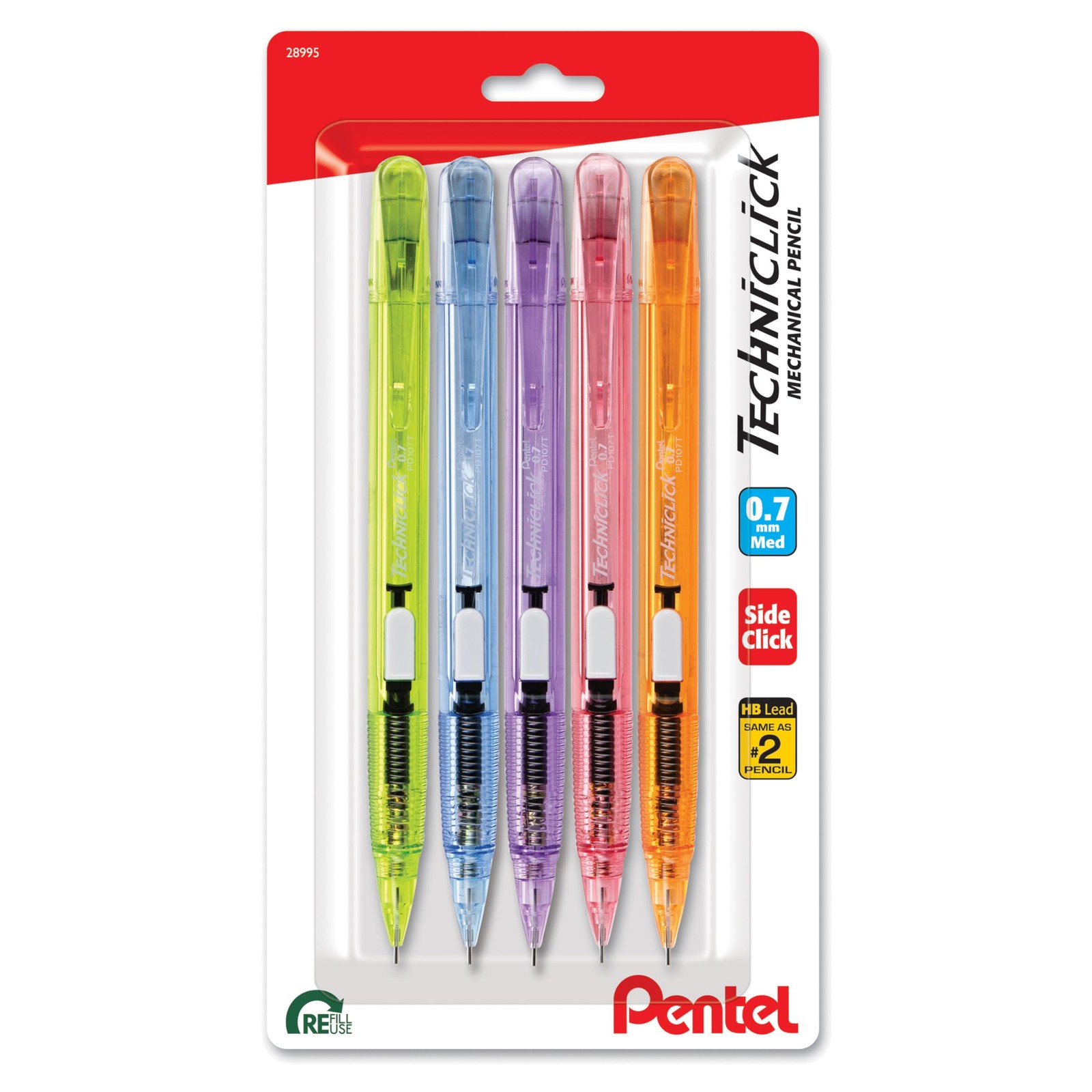 Pentel Techniclick 0.7mm Mechanical Pencil  Medium Line, Assorted Colors