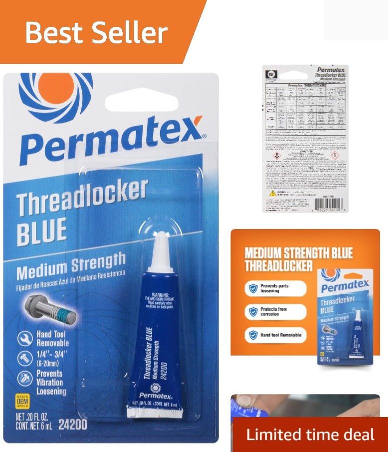 24200 Medium Strength Blue Threadlocker, 6 ml - Secure Bolts & Prevent Corrosion