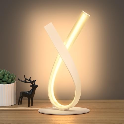 NUÜR Modern Table Lamp, Stepless Dimmable LED Spiral White Ribbon Table Lamp