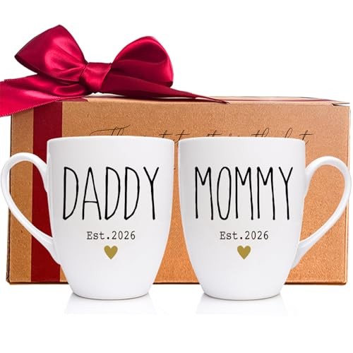 Mom and Dad Coffee Mugs Gifts for New Parents 2026, Mommy & Daddy Mug Set – 