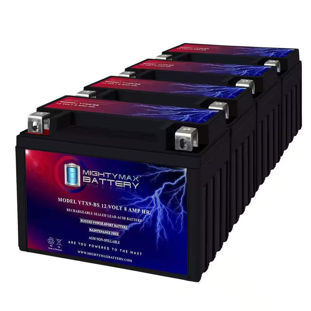 YTX9-BS Battery Replaces High Performance Power Sports 9BS - 4 Pack