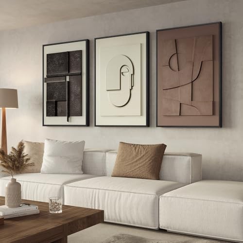Large 3D Textured Framed Abstract Wall Art for Living Room, 3 Piece Modern 
